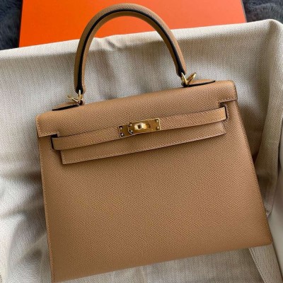 Hermes Kelly Sellier 25 Handmade Bag In Chai Epsom Calfskin  TDBS27169