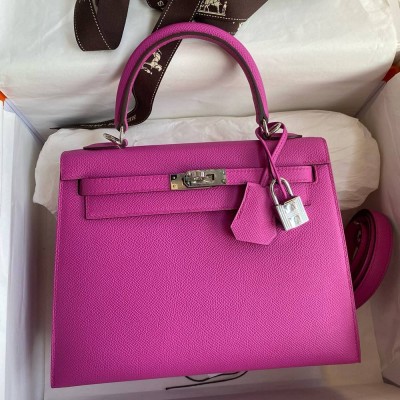 Hermes Kelly Sellier 25 Handmade Bag In Magnolia Epsom Calfskin  TDBS27170