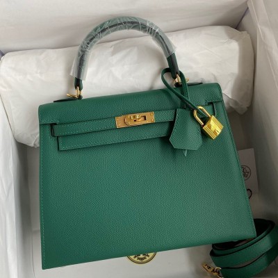 Hermes Kelly Sellier 25 Handmade Bag In Malachite Epsom Calfskin TDBS27171