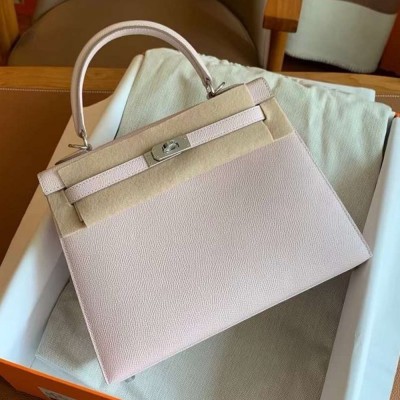 Hermes Kelly Sellier 25 Handmade Bag In Mauve Pale Epsom Calfskin  TDBS27172