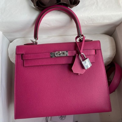 Hermes Kelly Sellier 25 Handmade Bag In Rose Purple Epsom Calfskin TDBS27175