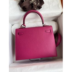 Hermes Kelly Sellier 25 Handmade Bag In Rose Purple Epsom Calfskin TDBS27175