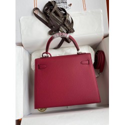 Hermes Kelly Sellier 25 Handmade Bag In Ruby Epsom Calfskin TDBS27176