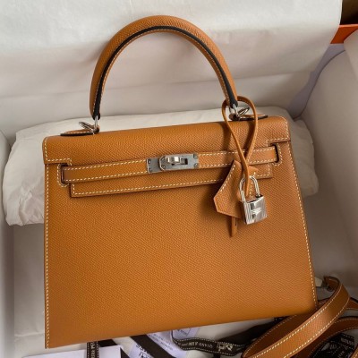 Hermes Kelly Sellier 25 Handmade Bag In Toffee Epsom Calfskin TDBS27177