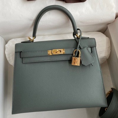 Hermes Kelly Sellier 25 Handmade Bag In Vert Amande Epsom Calfskin TDBS27179