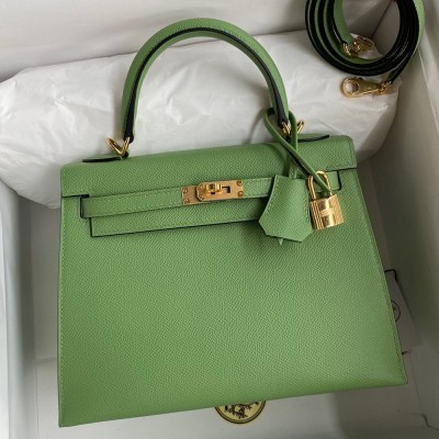 Hermes Kelly Sellier 25 Handmade Bag In Vert Criquet Epsom Calfskin TDBS27180