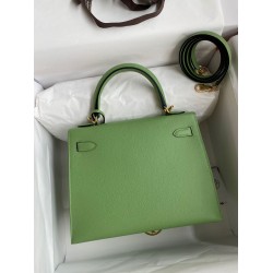 Hermes Kelly Sellier 25 Handmade Bag In Vert Criquet Epsom Calfskin TDBS27180