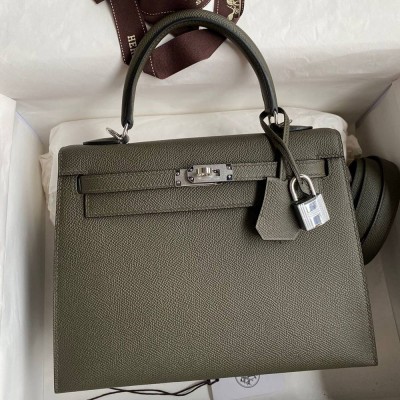 Hermes Kelly Sellier 25 Handmade Bag In Vert De Gris Epsom Calfskin TDBS27181