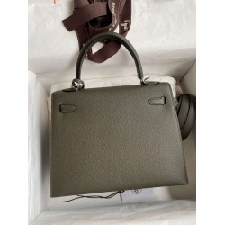 Hermes Kelly Sellier 25 Handmade Bag In Vert De Gris Epsom Calfskin TDBS27181