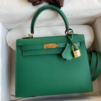 Hermes Kelly Sellier 25 Handmade Bag In Vert Vertigo Epsom Calfskin TDBS27183