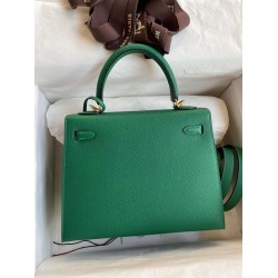 Hermes Kelly Sellier 25 Handmade Bag In Vert Vertigo Epsom Calfskin TDBS27183