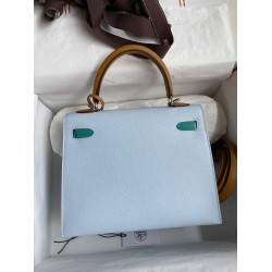 Hermes Kelly Sellier 25 Tricolor Bag in Blue/Green/SesameEpsom Calfskin TDBS27184