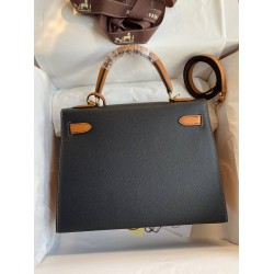 Hermes Kelly Sellier 28 Bicolor Bag in Black and Gold Epsom Calfskin TDBS27186