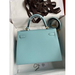 Hermes Kelly Sellier 28 Handmade Bag In Blue Atoll Epsom Calfskin TDBS27194