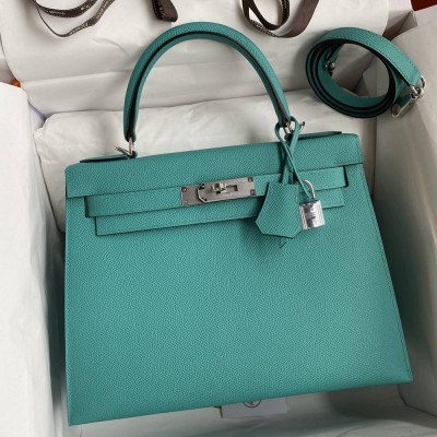 Hermes Kelly Sellier 28 Handmade Bag In Blue Paon Epsom Calfskin TDBS27195