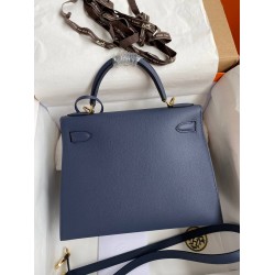 Hermes Kelly Sellier 28 Handmade Bag In Blue Saphir Epsom Calfskin TDBS27196