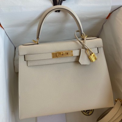 Hermes Kelly Sellier 28 Handmade Bag In Craie Epsom Calfskin TDBS27197