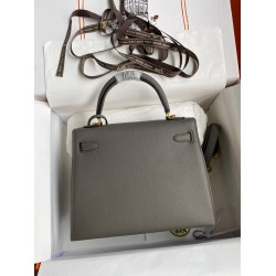 Hermes Kelly Sellier 28 Handmade Bag In Etain Epsom Calfskin TDBS27198