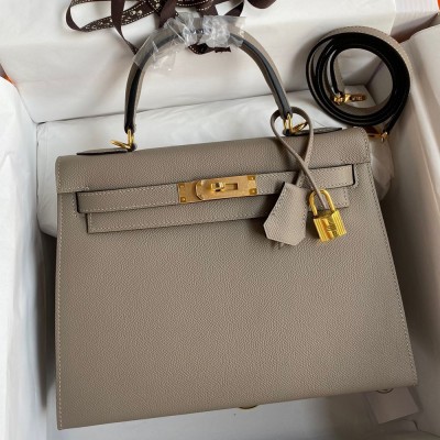 Hermes Kelly Sellier 28 Handmade Bag In Gris Asphalt Epsom Calfskin TDBS27199