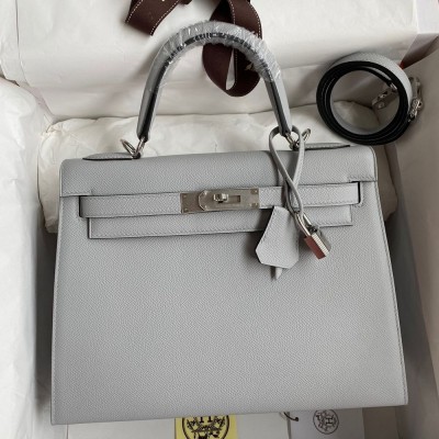 Hermes Kelly Sellier 28 Handmade Bag In Gris Mouette Epsom Calfskin TDBS27200