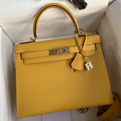 Hermes Kelly Sellier 28 Handmade Bag In Jaune Ambre Epsom Calfskin TDBS27201