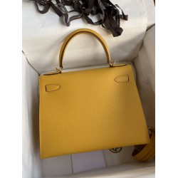 Hermes Kelly Sellier 28 Handmade Bag In Jaune Ambre Epsom Calfskin TDBS27201