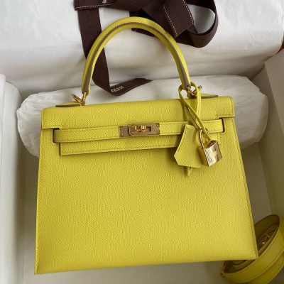 Hermes Kelly Sellier 28 Handmade Bag In Lime Epsom Calfskin  TDBS27202