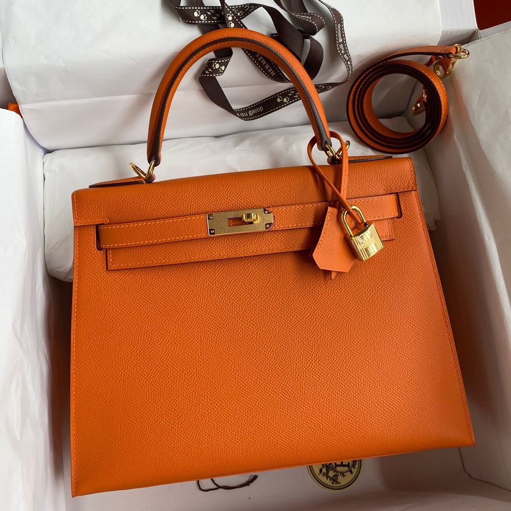 Hermes Kelly Sellier 28 Handmade Bag In Orange Epsom Calfskin TDBS27203