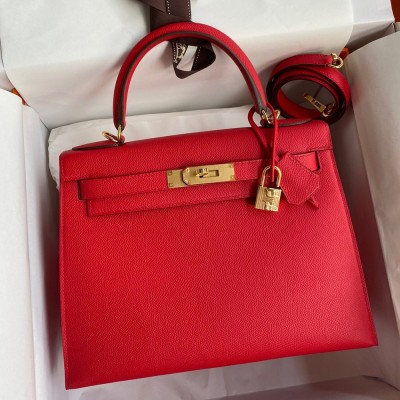 Hermes Kelly Sellier 28 Handmade Bag In Red Epsom Calfskin TDBS27204