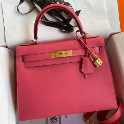 Hermes Kelly Sellier 28 Handmade Bag In Rose Lipstick Epsom Calfskin TDBS27205