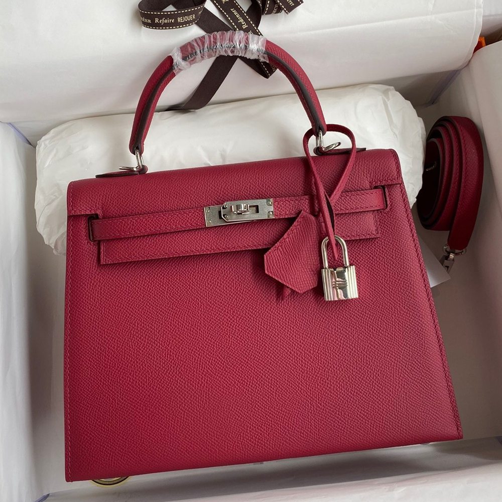 Hermes Kelly Sellier 28 Handmade Bag In Ruby Epsom Calfskin TDBS27206