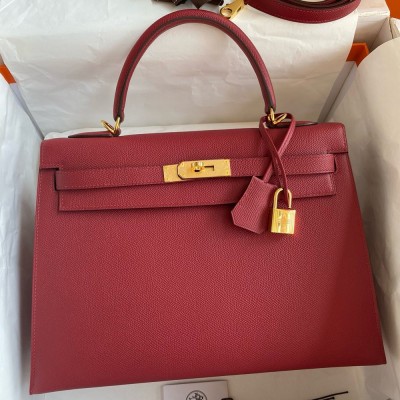 Hermes Kelly Sellier 32 Handmade Bag In Red Epsom Calfskin  TDBS27212