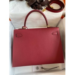 Hermes Kelly Sellier 32 Handmade Bag In Red Epsom Calfskin  TDBS27212