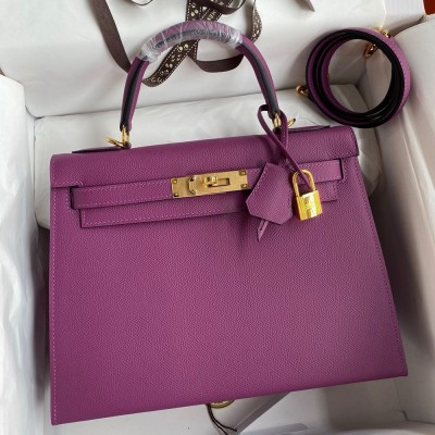 Hermes Kelly Sellier 32 Handmade Bag in Anemone Epsom Calfskin TDBS27209