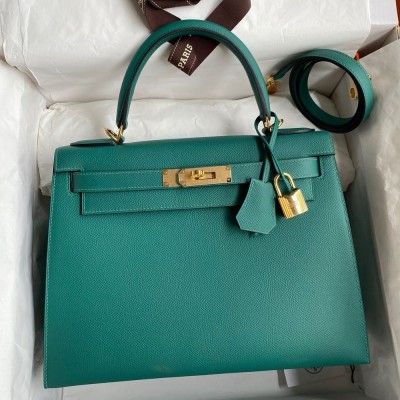 Hermes Kelly Sellier 32 Handmade Bag in Malachite Epsom Calfskin  TDBS27211