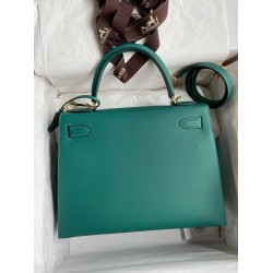 Hermes Kelly Sellier 32 Handmade Bag in Malachite Epsom Calfskin  TDBS27211