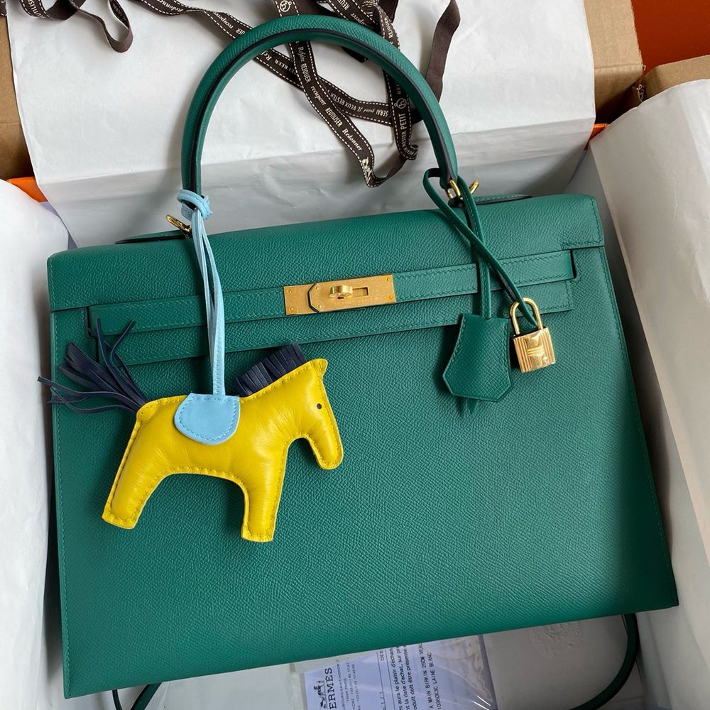 Hermes Kelly Sellier 35 Handmade Bag In Malachite Epsom Calfskin TDBS27215