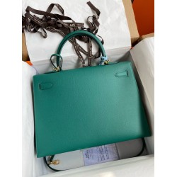 Hermes Kelly Sellier 35 Handmade Bag In Malachite Epsom Calfskin TDBS27215