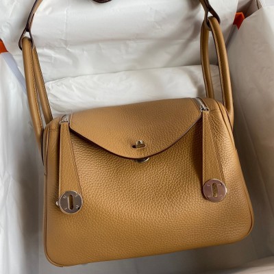 Hermes Lindy 26 Handmade Bag In Biscuit Clemence Leather  TDBS27374