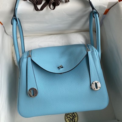 Hermes Lindy 26 Handmade Bag In Blue Atoll Clemence Leather TDBS27375