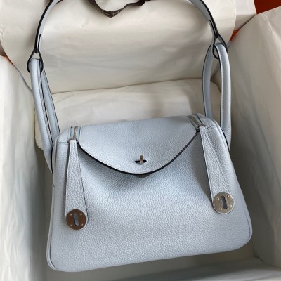 Hermes Lindy 26 Handmade Bag In Blue Brume Clemence Leather TDBS27376