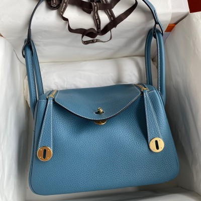 Hermes Lindy 26 Handmade Bag In Blue Jean Clemence Leather TDBS27379