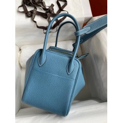 Hermes Lindy 26 Handmade Bag In Blue Jean Clemence Leather TDBS27379