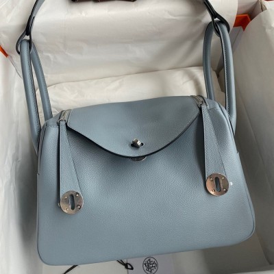 Hermes Lindy 26 Handmade Bag In Blue Lin Evercolor Leather  TDBS27380