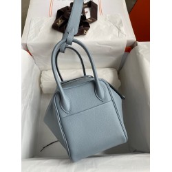 Hermes Lindy 26 Handmade Bag In Blue Lin Evercolor Leather  TDBS27380