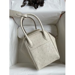 Hermes Lindy 26 Handmade Bag In Craie Ostrich Leather  TDBS27383