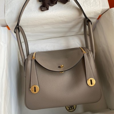 Hermes Lindy 26 Handmade Bag In Gris Asphalt Clemence Leather  TDBS27389