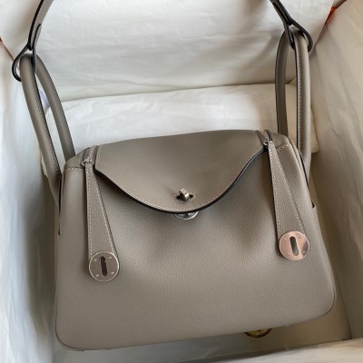 Hermes Lindy 26 Handmade Bag In Gris Asphalt Evercolor Leather  TDBS27390