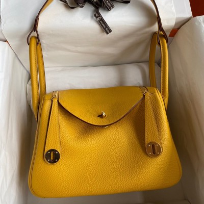 Hermes Lindy 26 Handmade Bag In Jaune Ambre Clemence Leather TDBS27391