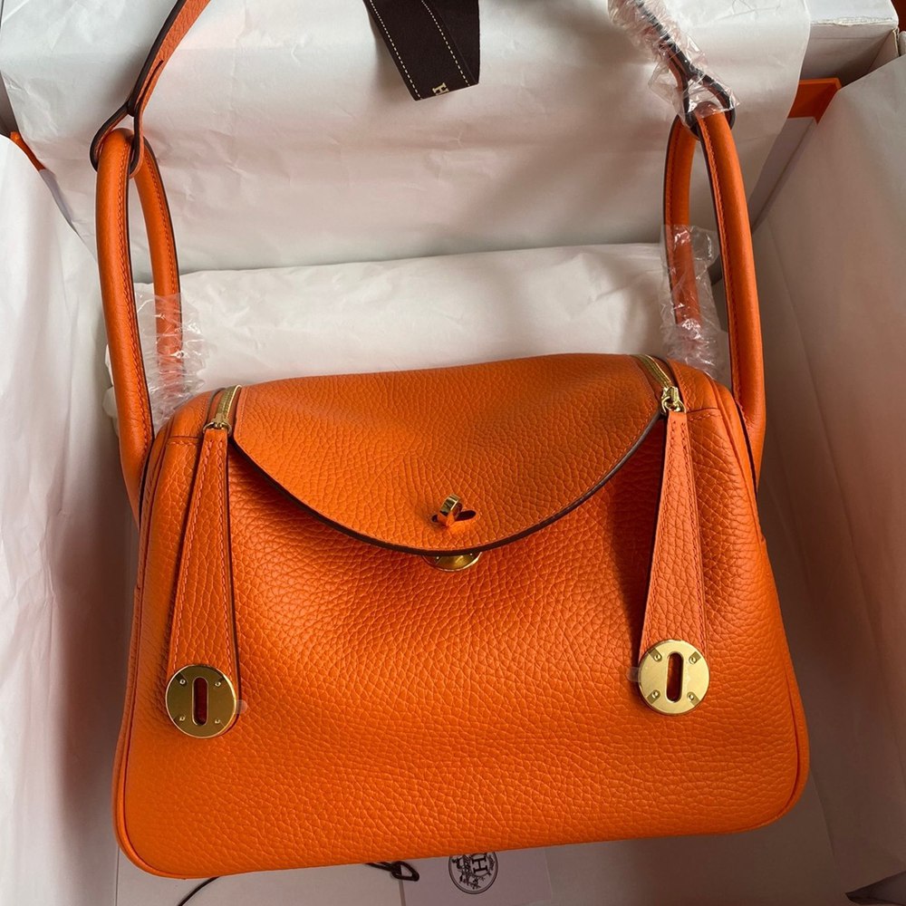 Hermes Lindy 26 Handmade Bag In Orange Clemence Leather TDBS27395